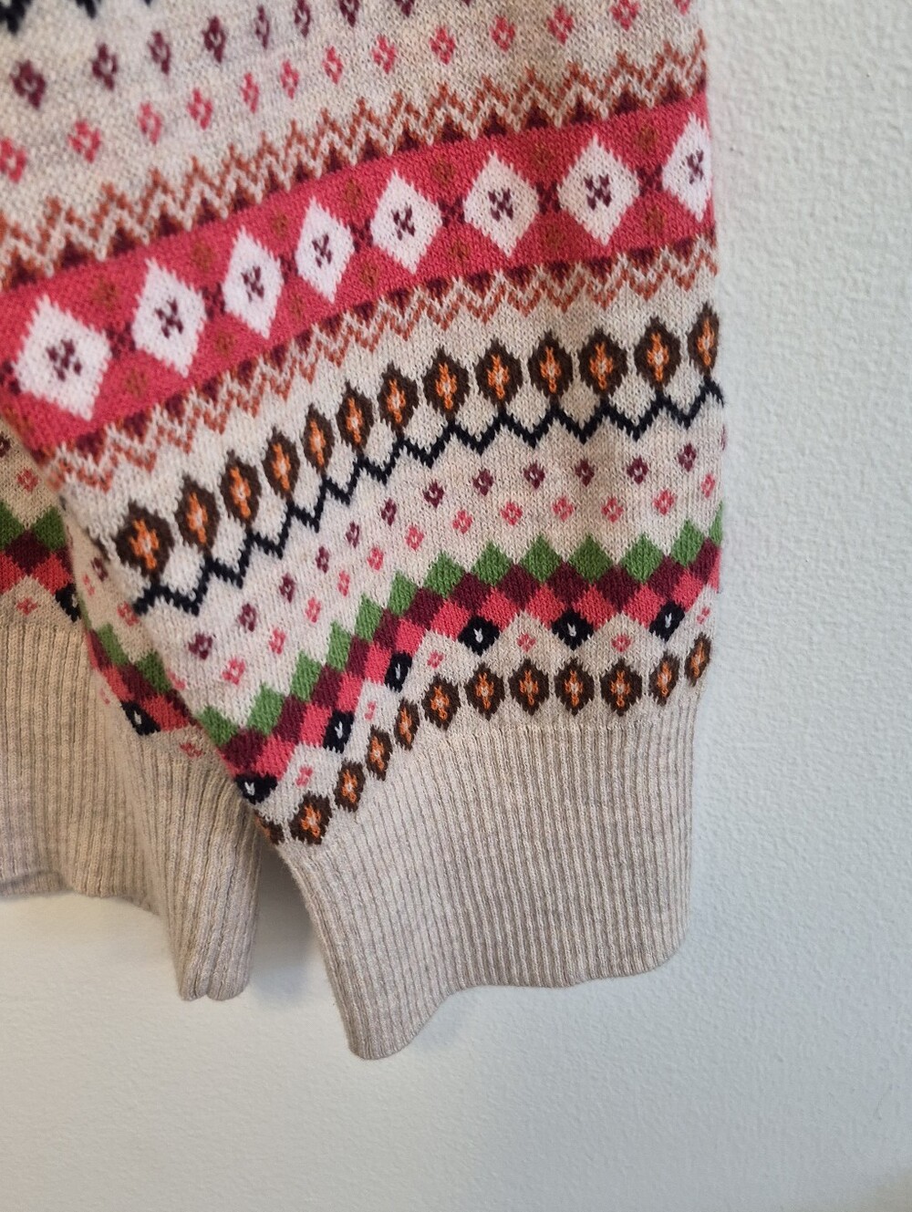 Talbots Squirrel Fair Isle Sweater Button Shoulder Crewneck Beige/Orange Size XL - Picture 6 of 12